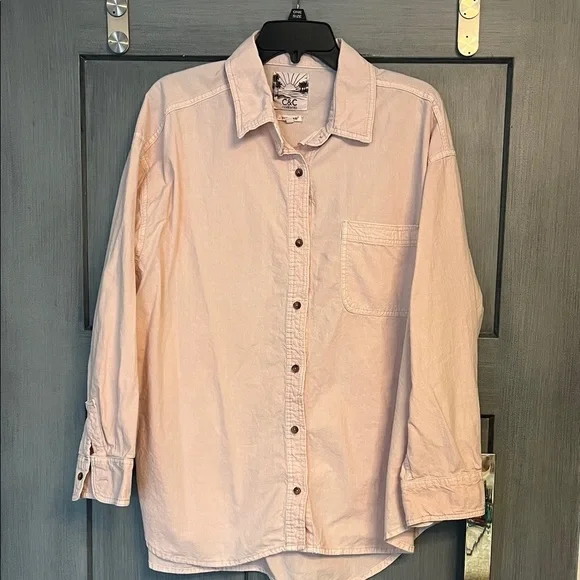 C&C California Soft Pink Linen Button-Down Shirt-Women’s - Picture 1 of 6